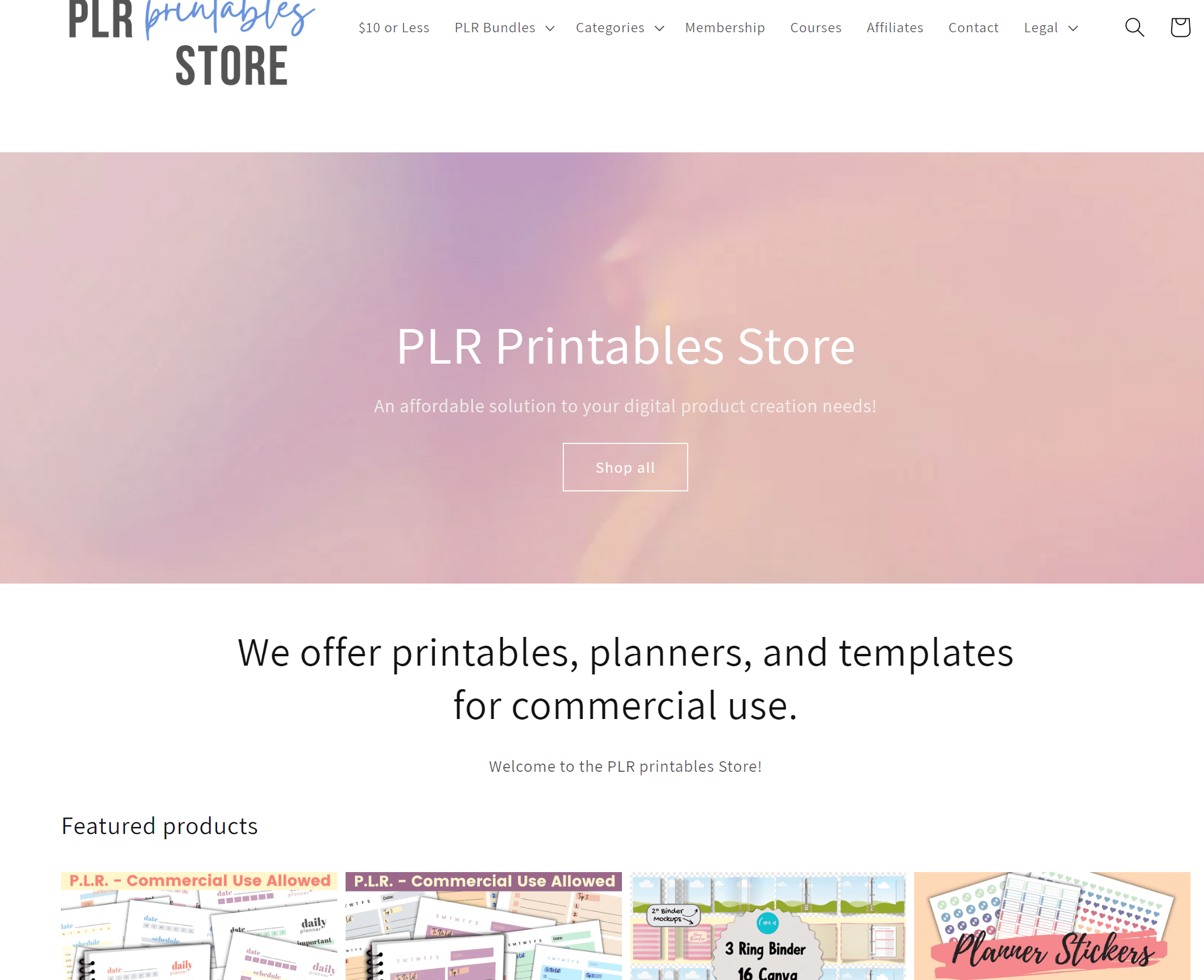 PLR Printables Store Commercial Use Low Content PLR Store