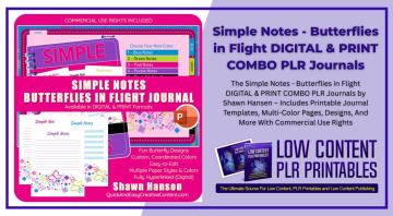 Simple Notes Butterflies in Flight DIGITAL & PRINT COMBO PLR Journals