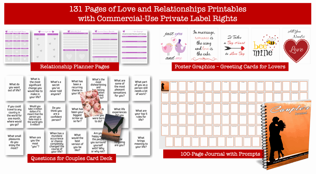 Love and Relationships PLR Planner Pages, Card Decks and Posters