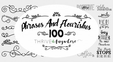 100 Hand Drawn Phrases and Flourishes PLR Journal Graphics