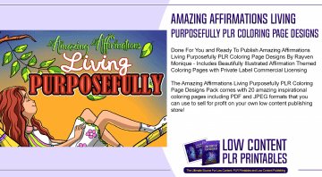 Amazing Affirmations Living Purposefully PLR Coloring Page Designs