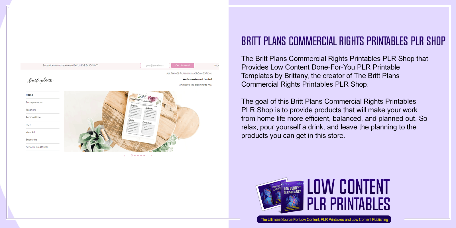 Britt Plans Commercial Rights Printables PLR Shop