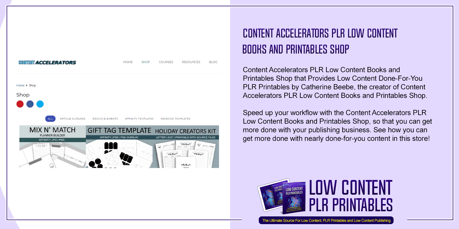 Content Accelerators PLR Low Content Books and Printables Shop