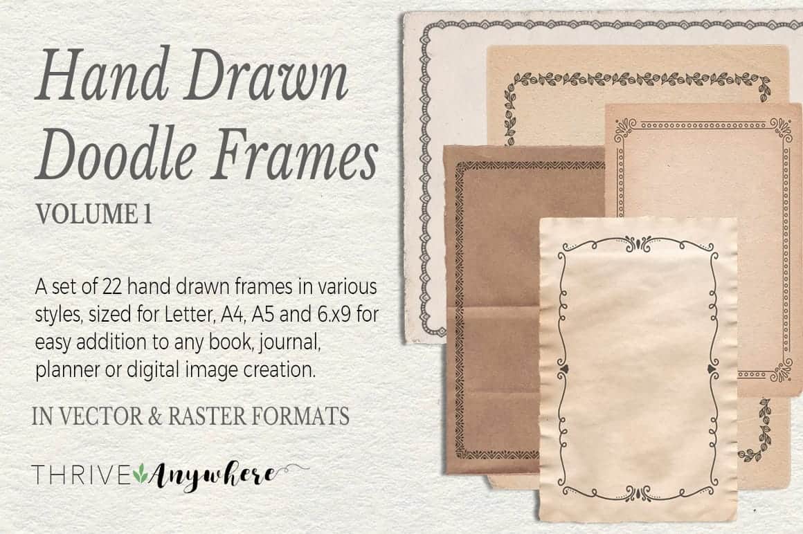 Hand Drawn Doodle PLR Frames Vol. 1 Journal Graphics