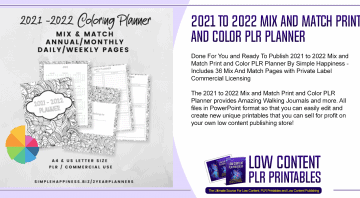 2021 to 2022 Mix and Match Print and Color PLR Planner