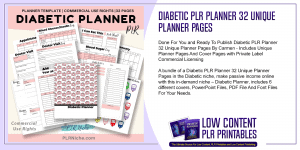 Diabetic Plr Planner 32 Unique Planner Pages 