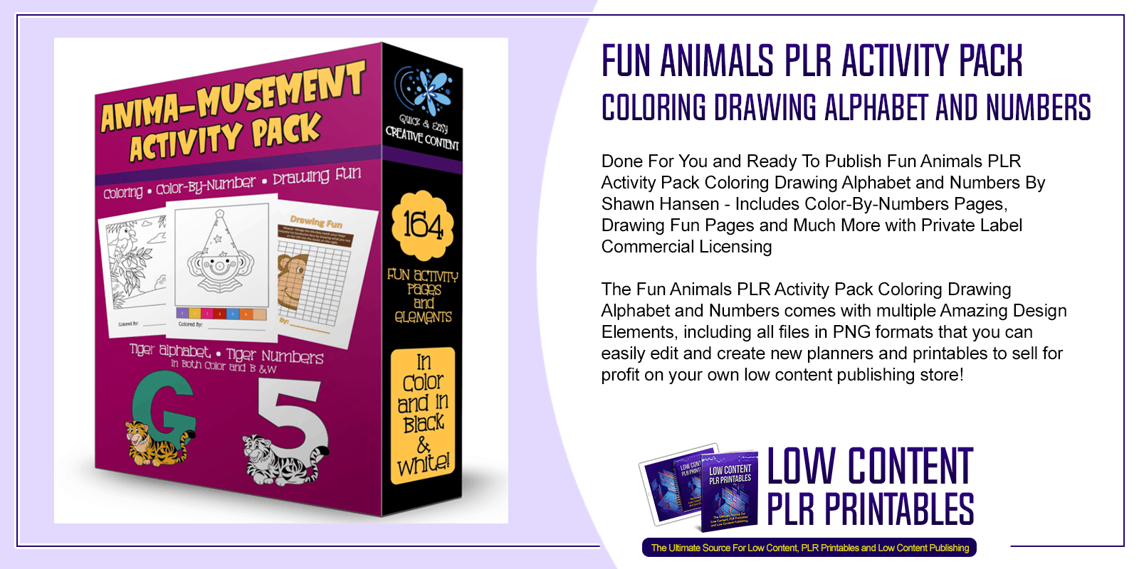 Fun Animals PLR Activity Pack Coloring Drawing Alphabet and Numbers