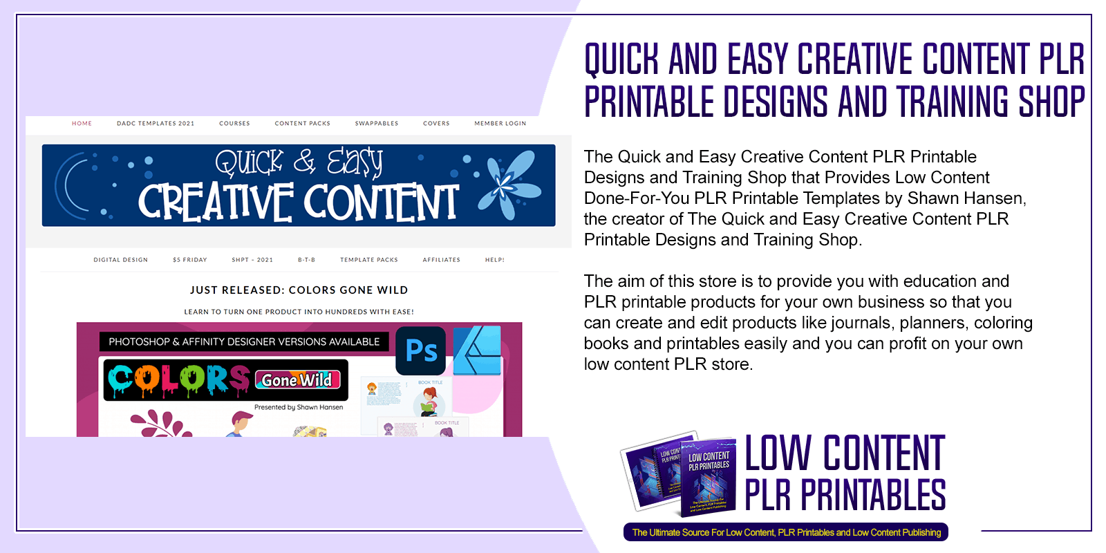 Quick and Easy Creative Content PLR Printable Designs and Training Shop