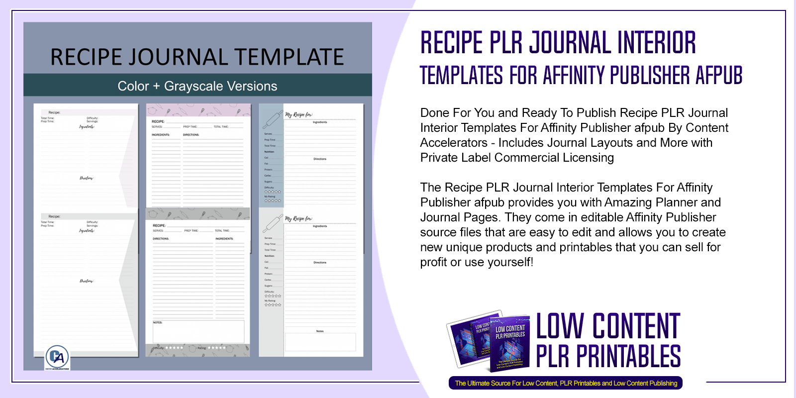 Recipe PLR Journal Interior Templates For Affinity Publisher afpub