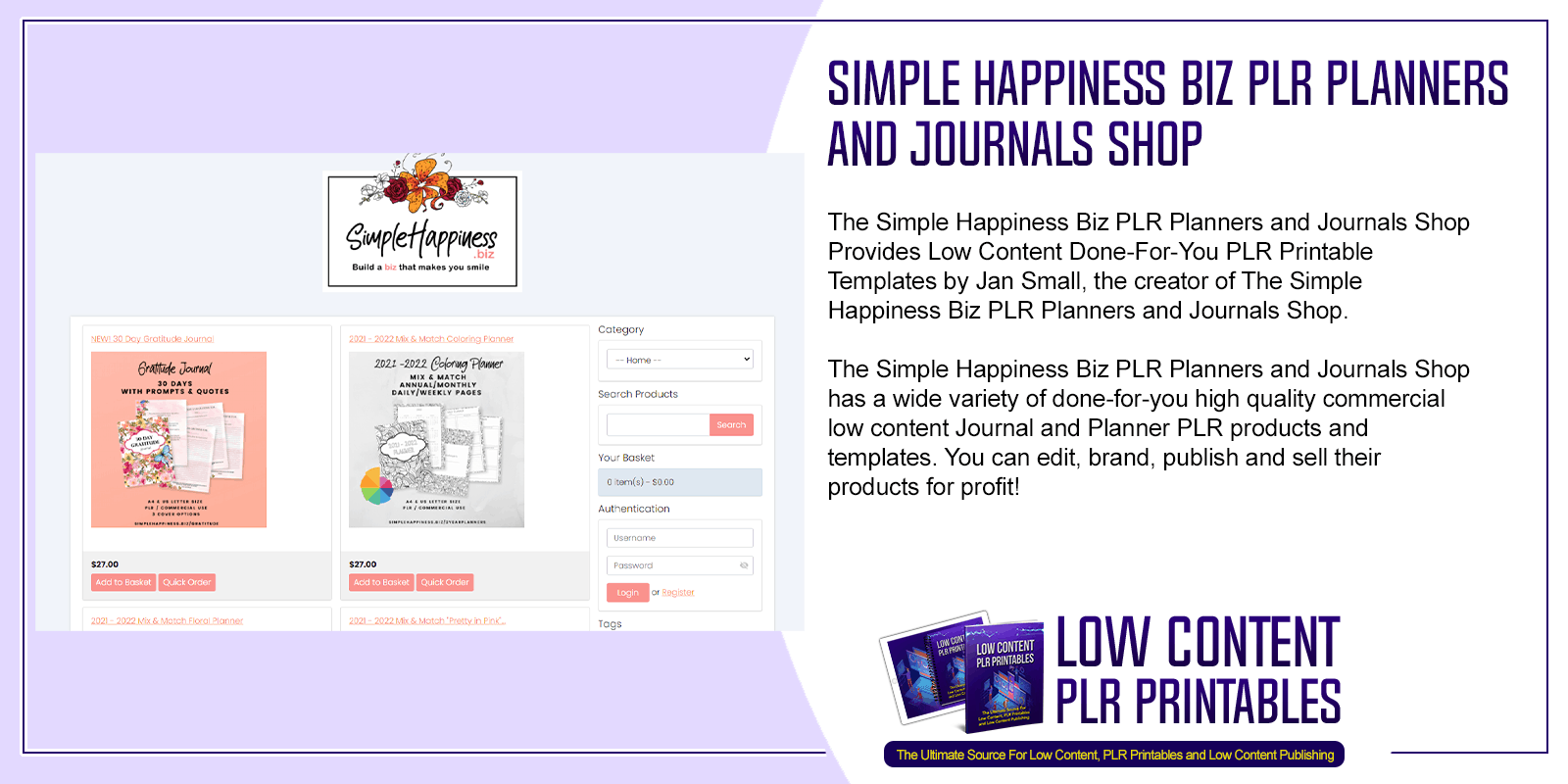 Simple Happiness Biz PLR Planners and Journals Shop