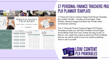 17 Personal Finance Trackers Pages PLR Planner Template