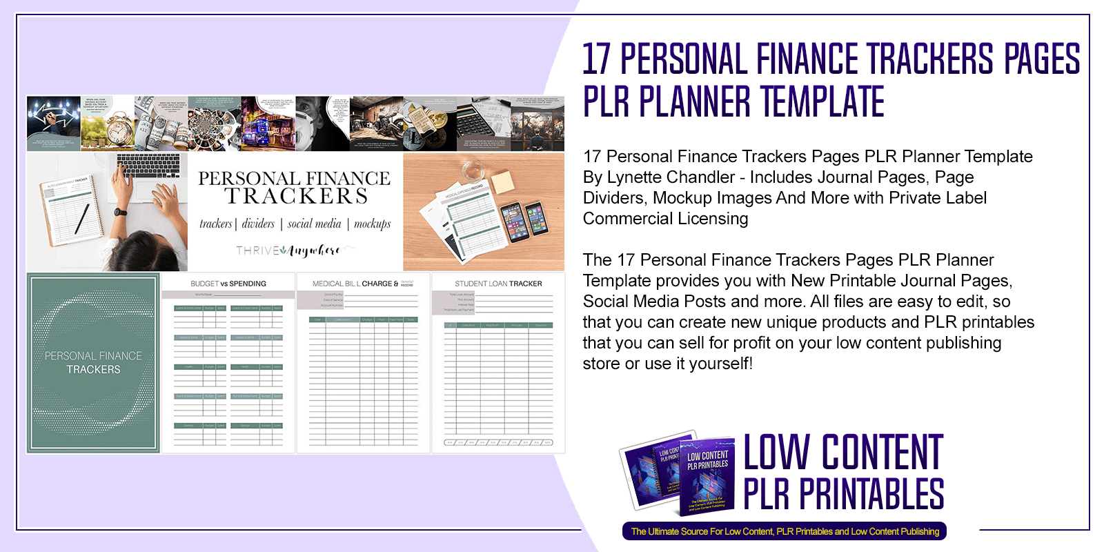 17 Personal Finance Trackers Pages PLR Planner Template