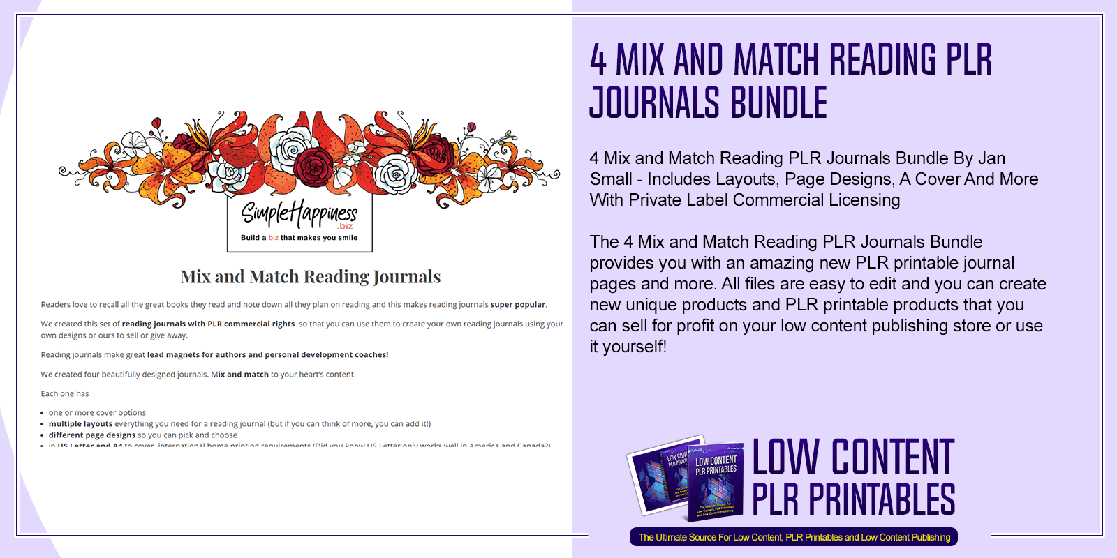 4 Mix and Match Reading PLR Journals Bundle
