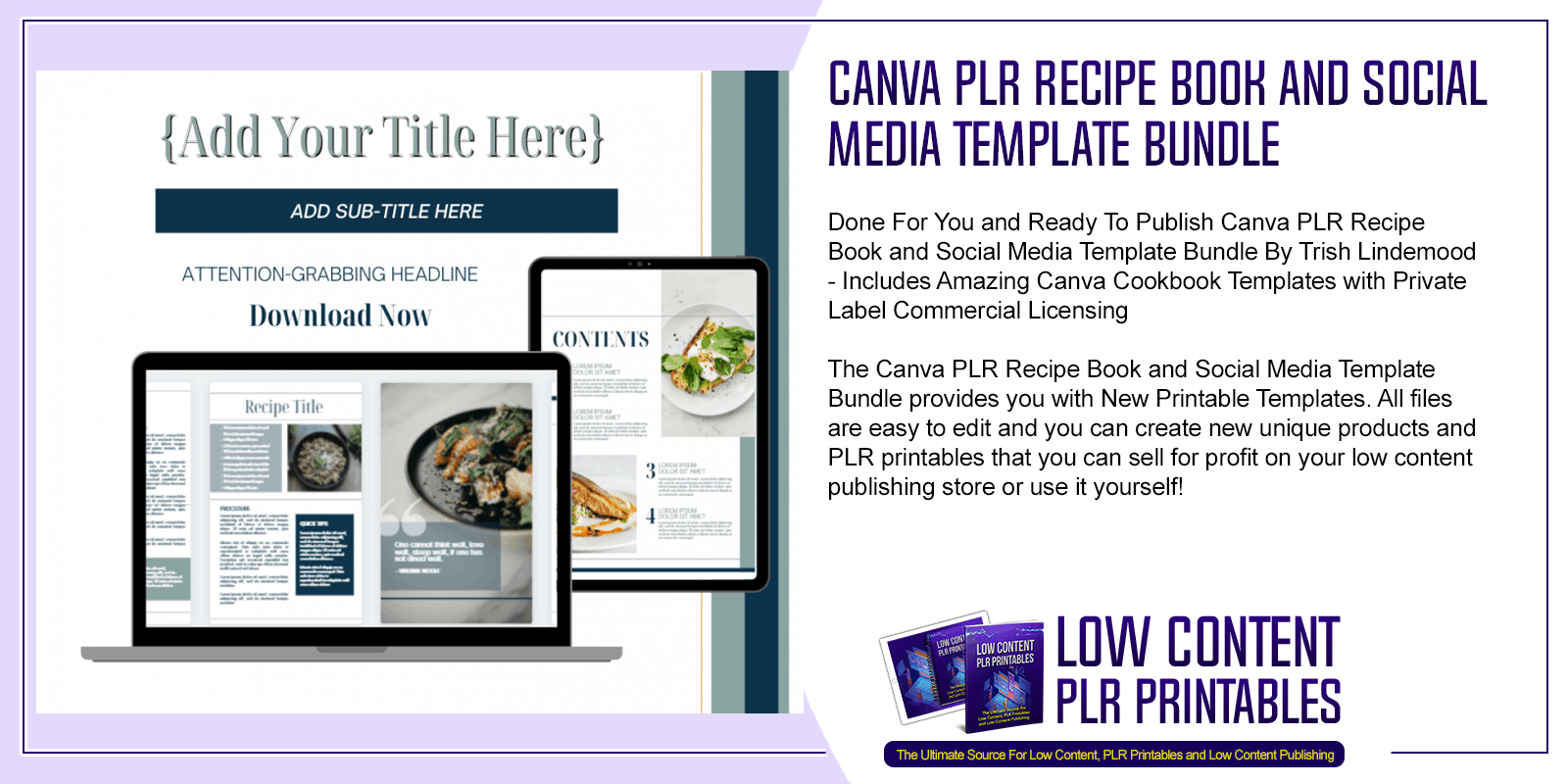 Canva PLR Recipe Book and Social Media Template Bundle