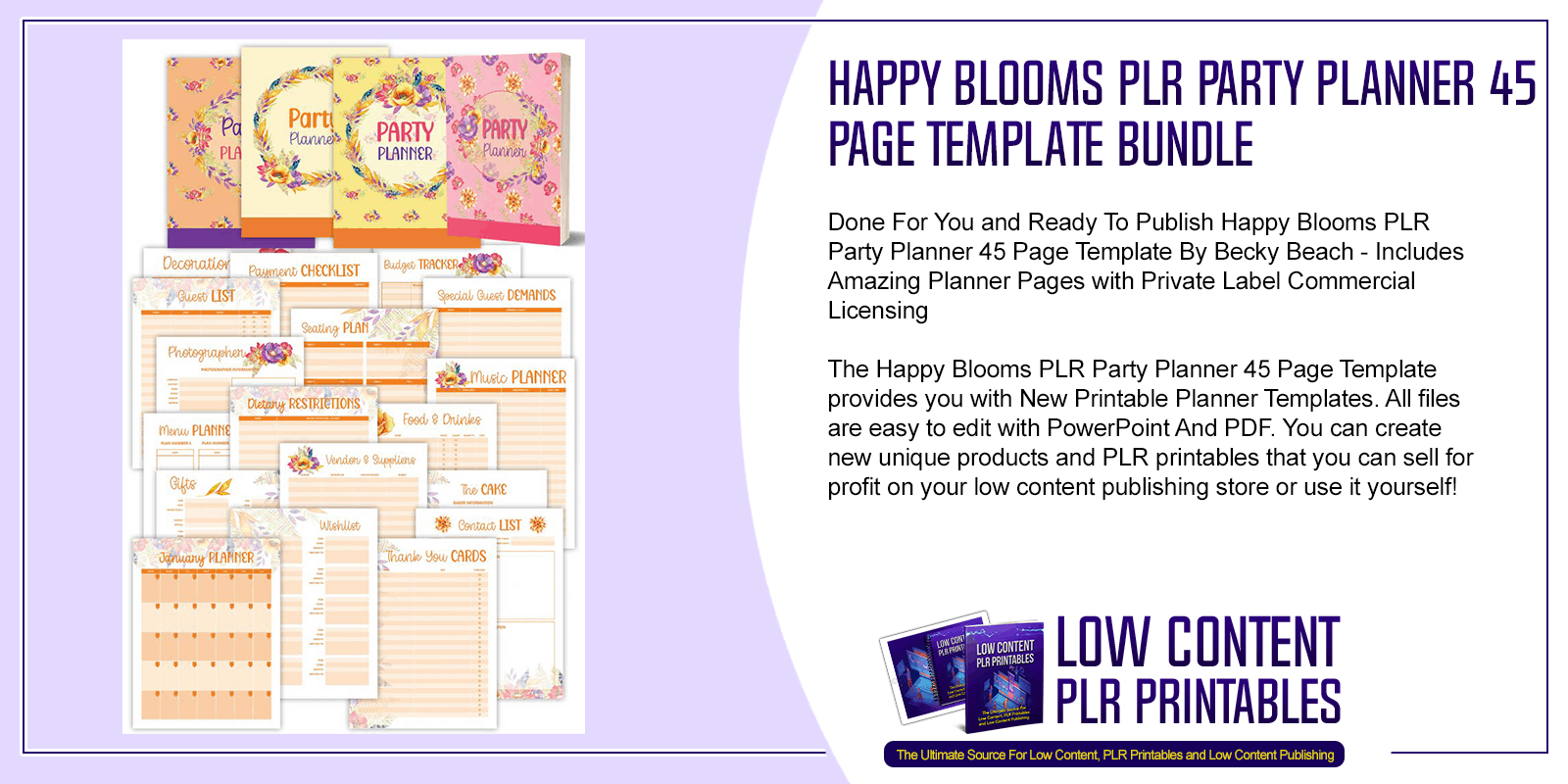 Happy Blooms PLR Party Planner 45 Page Template