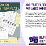 Kindergarten Sight Words Printables Affinity PLR Templates