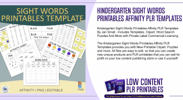 Kindergarten Sight Words Printables Affinity PLR Templates