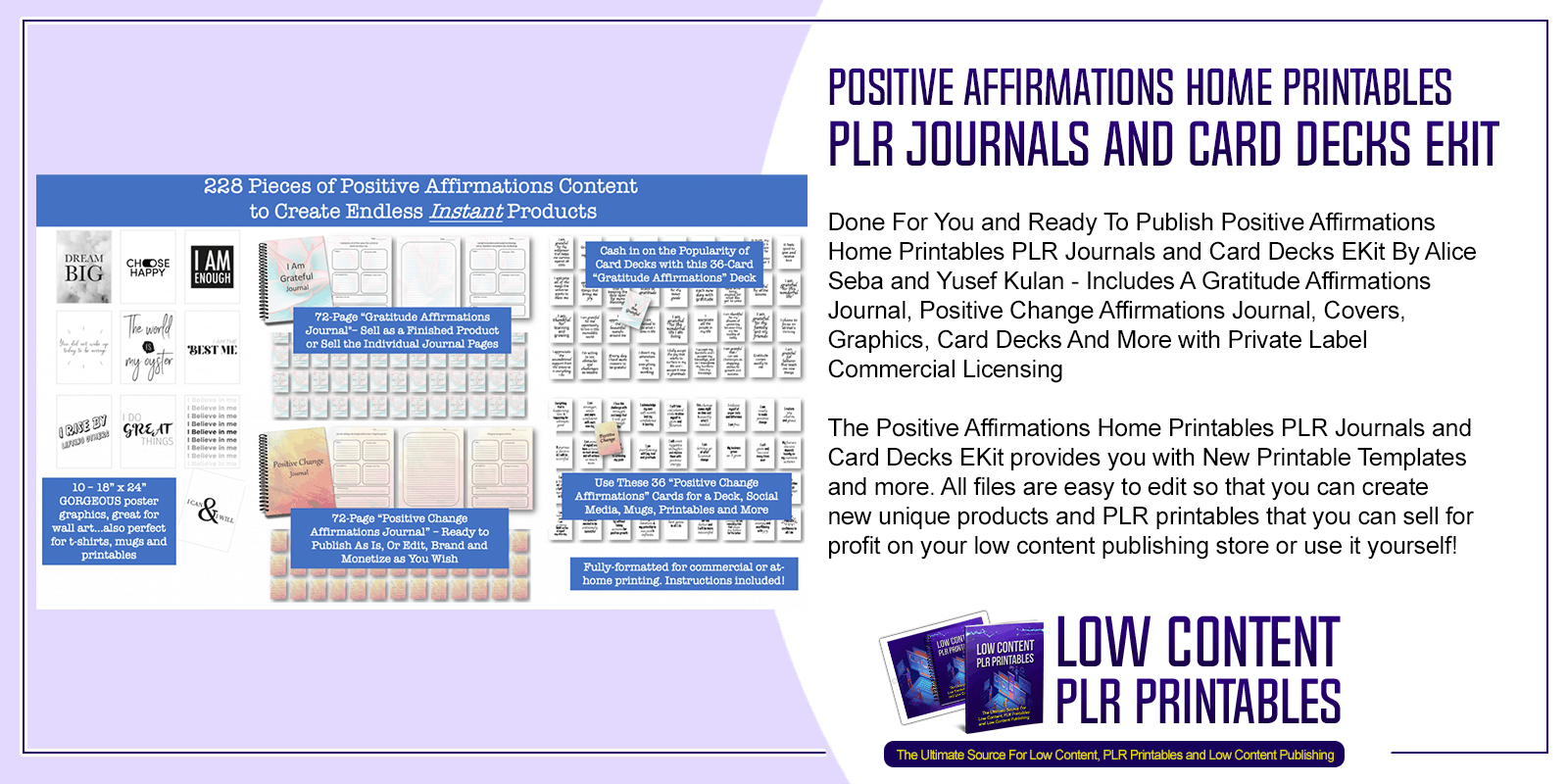 Positive Affirmations Home Printables PLR Journals and Card Decks EKit