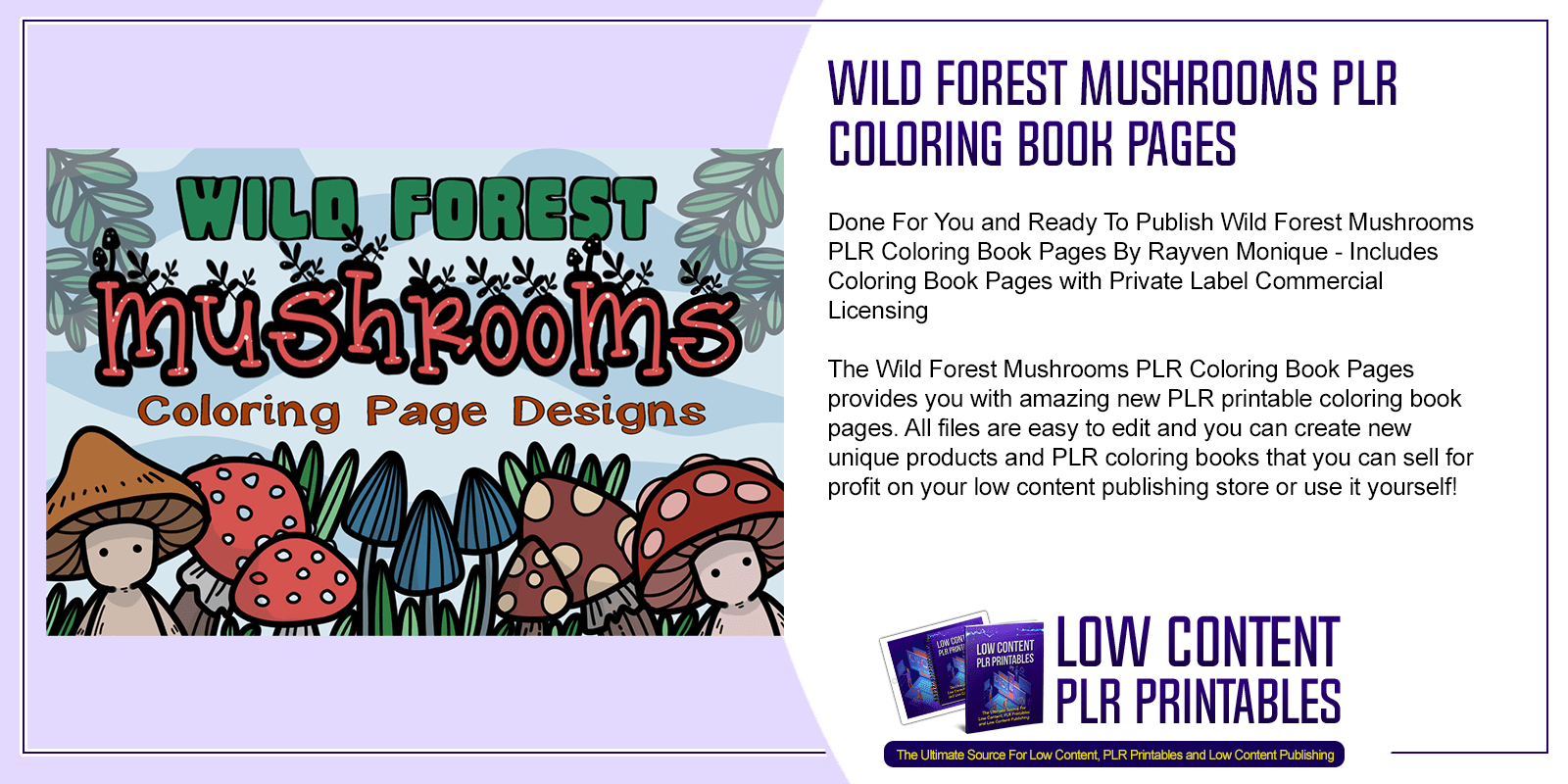 Wild Forest Mushrooms PLR Coloring Book Pages