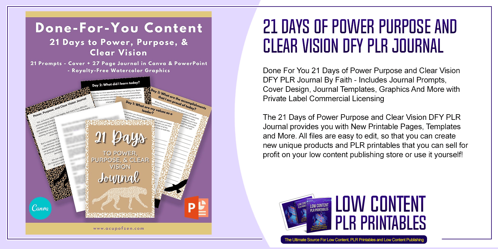 21 Days of Power Purpose and Clear Vision DFY PLR Journal 1