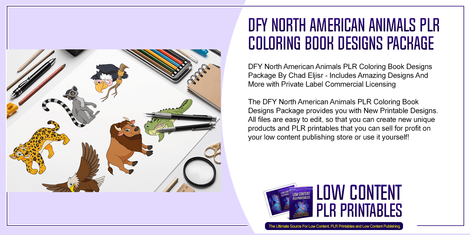 DFY North American Animals PLR Coloring Book Designs Package