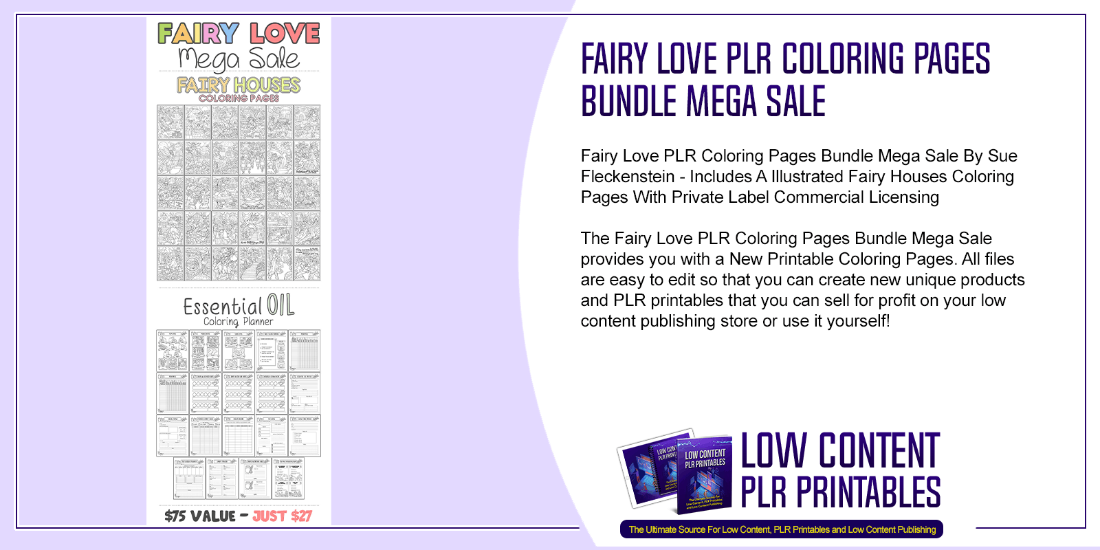 Fairy Love PLR Coloring Pages Bundle Mega Sale