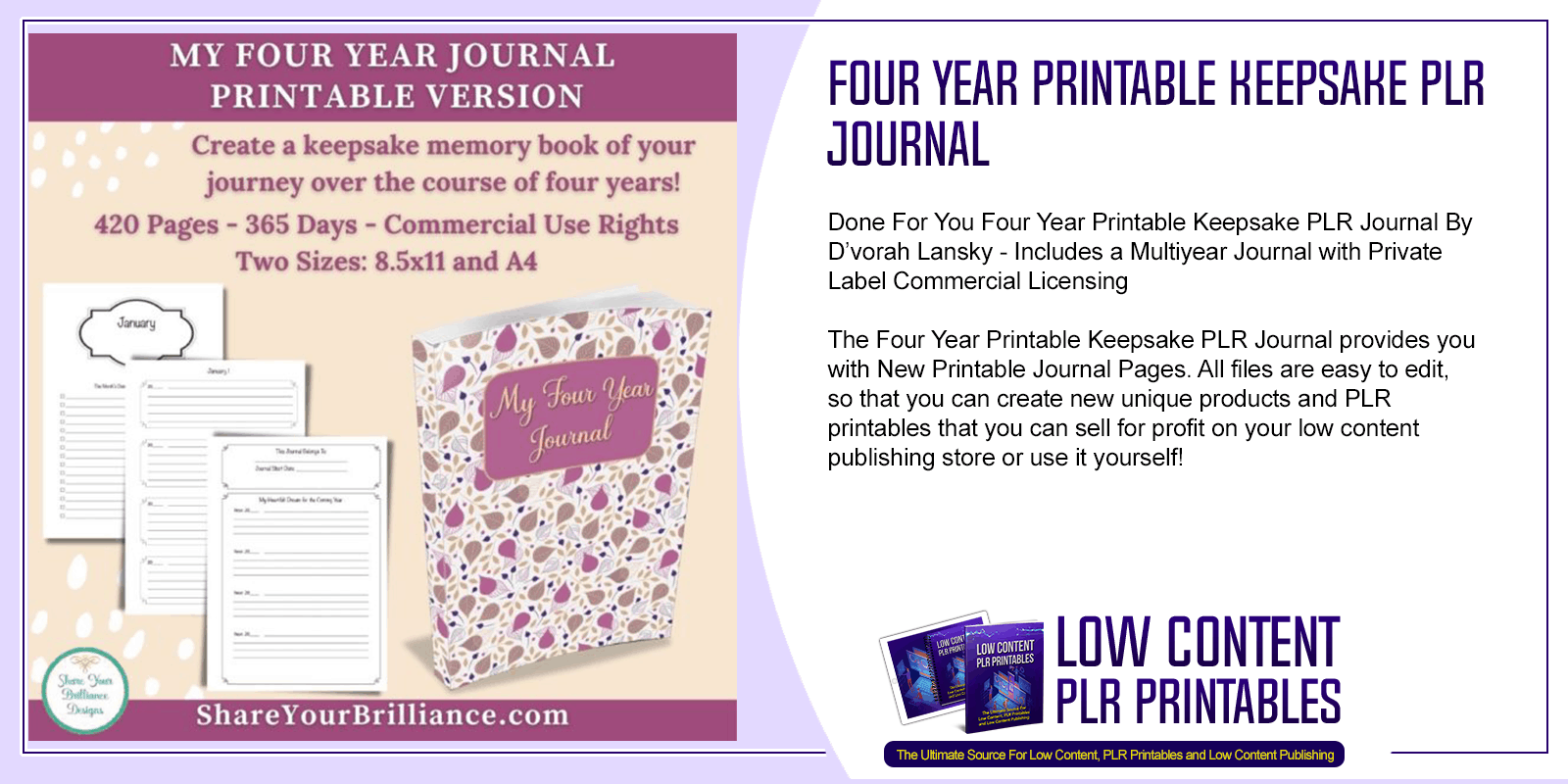 Four Year Printable Keepsake PLR Journal