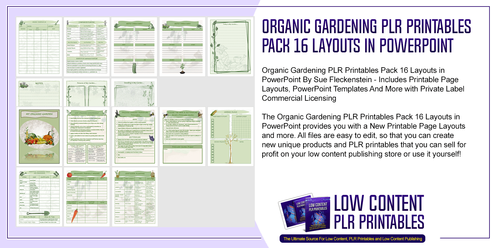 Organic Gardening PLR Printables Pack 16 Layouts in PowerPoint