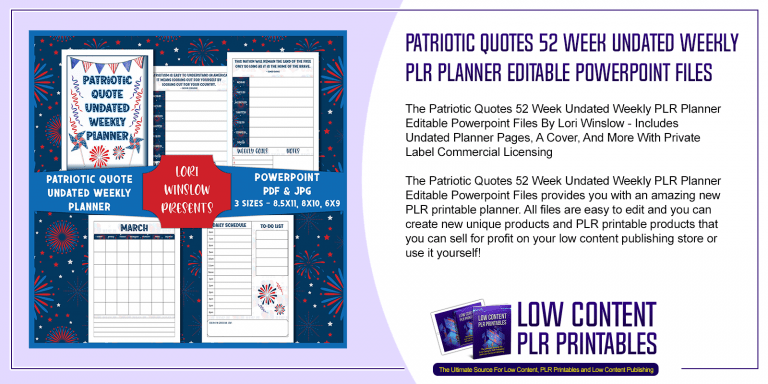 Patriotic Quotes 52 Week Undated Weekly PLR Planner Editable Powerpoint ...