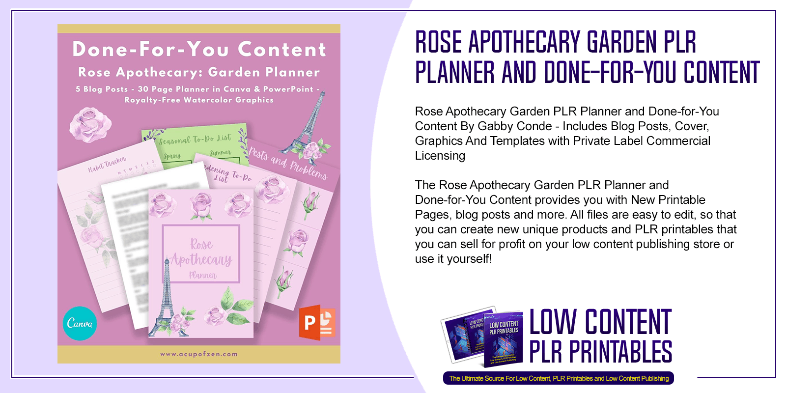 Rose Apothecary Garden PLR Planner and Done for You Content
