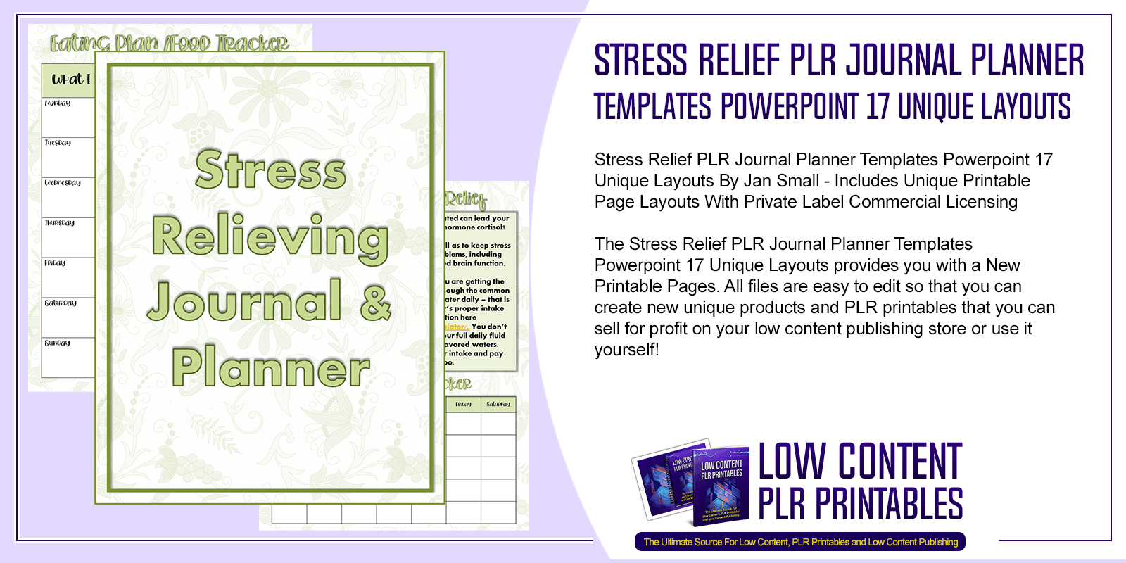 Stress Relief PLR Journal Planner Templates Powerpoint 17 Unique Layouts