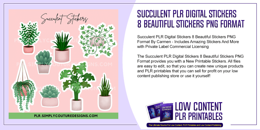 Succulent PLR Digital Stickers 8 Beautiful Stickers PNG Format