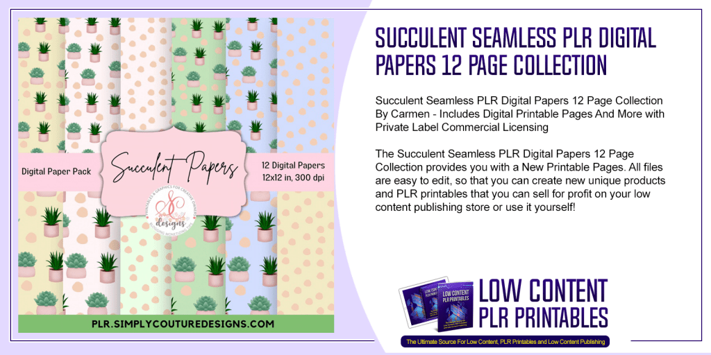 Succulent Seamless PLR Digital Papers 12 Page Collection | PLR Papers