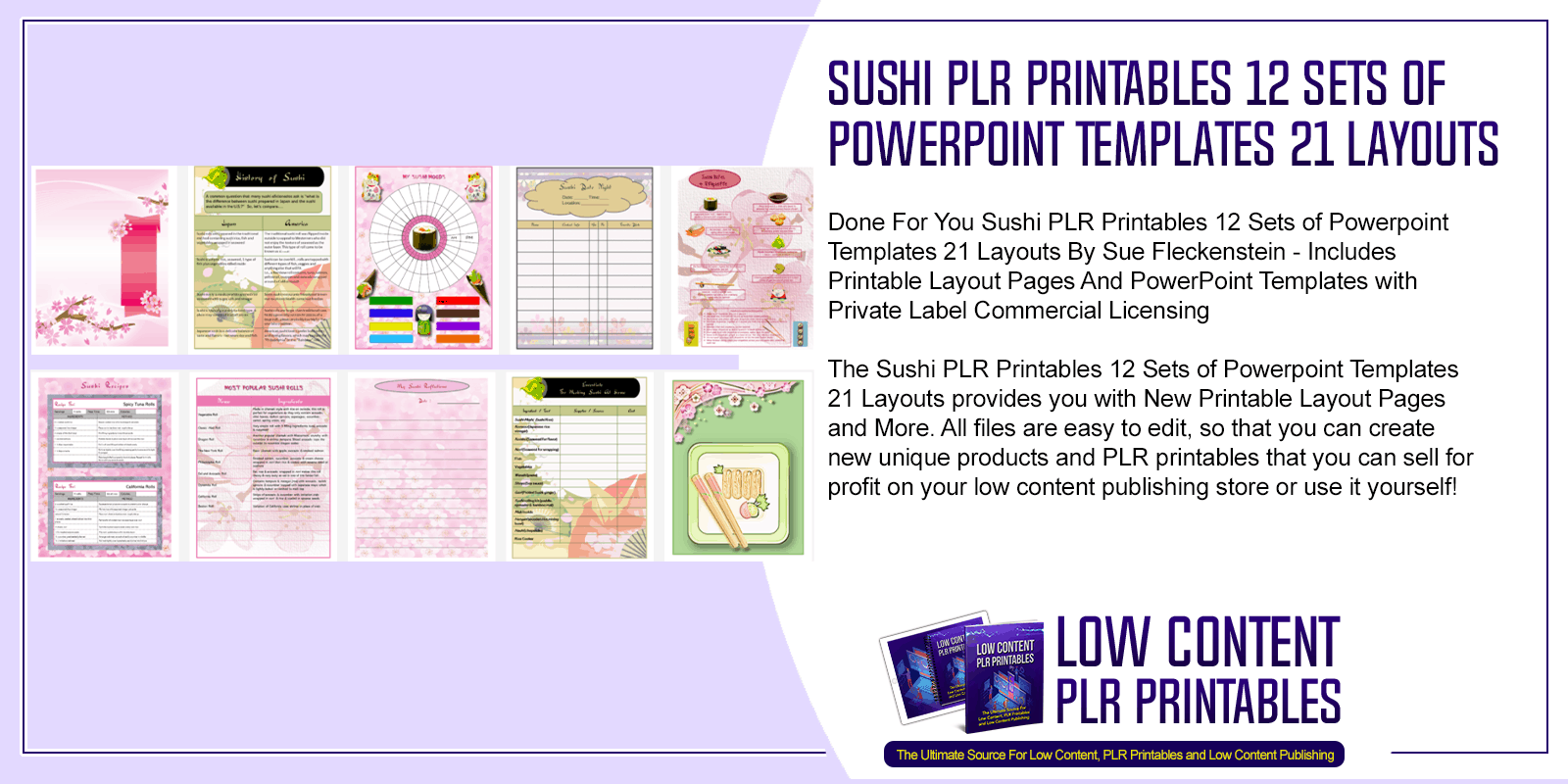 Sushi PLR Printables 12 Sets of Powerpoint Templates 21 Layouts