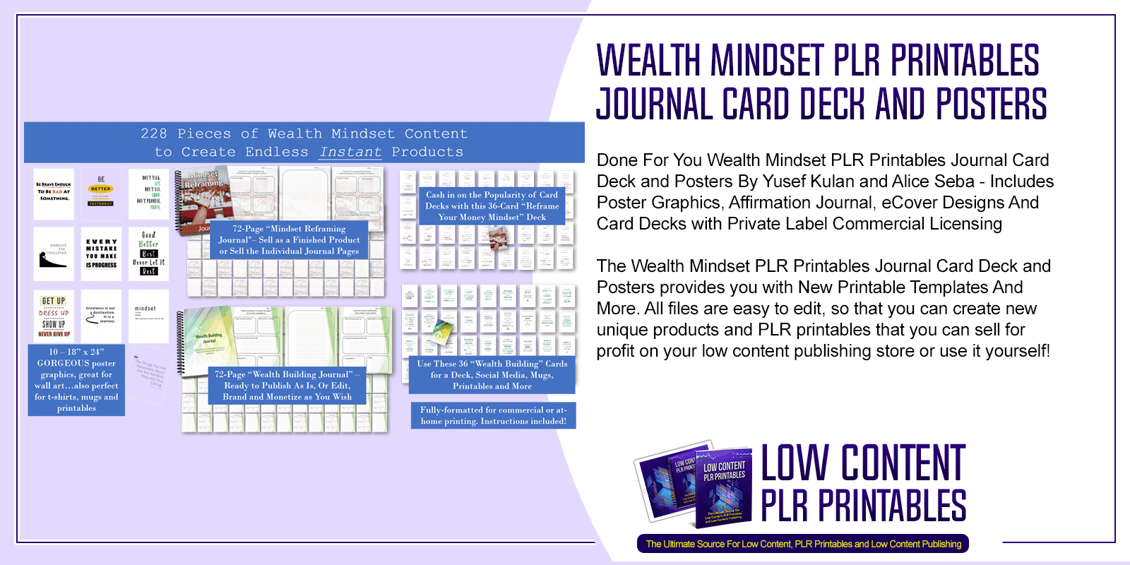 Wealth Mindset PLR Printables Journal Card Deck and Posters