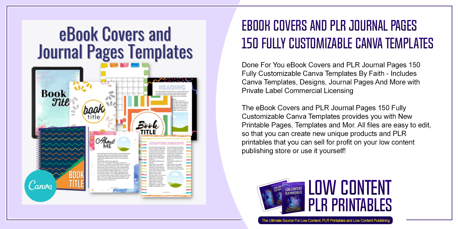 eBook Covers and PLR Journal Pages 150 Fully Customizable Canva Templates