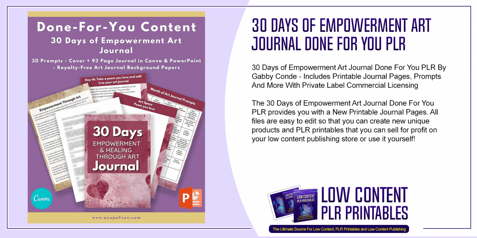 30 Days of Empowerment Art Journal Done For You PLR | PLR Journal