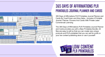 365 Days of Affirmations PLR Printables Journal Planner and Cards