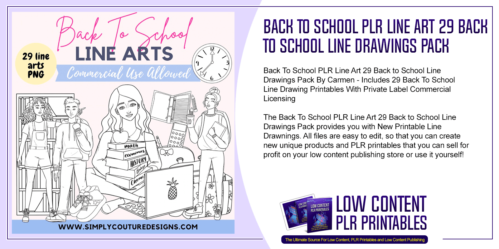 Back To School PLR Line Art 29 Back to School Line Drawings Pack