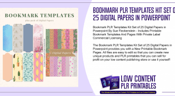 Bookmark PLR Templates Kit Set of 25 Digital Papers in Powerpoint