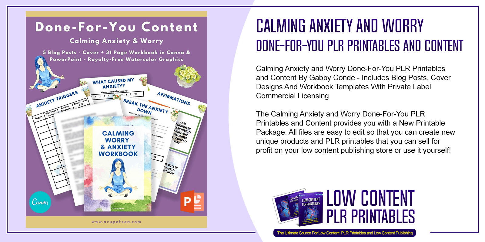 Calming Anxiety and Worry Done For You PLR Printables and Content