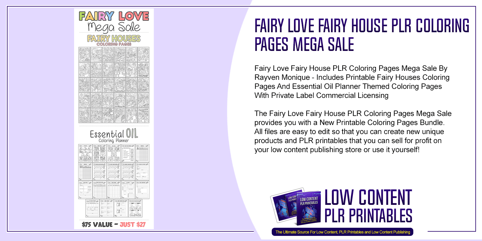 Fairy Love Fairy House PLR Coloring Pages Mega Sale