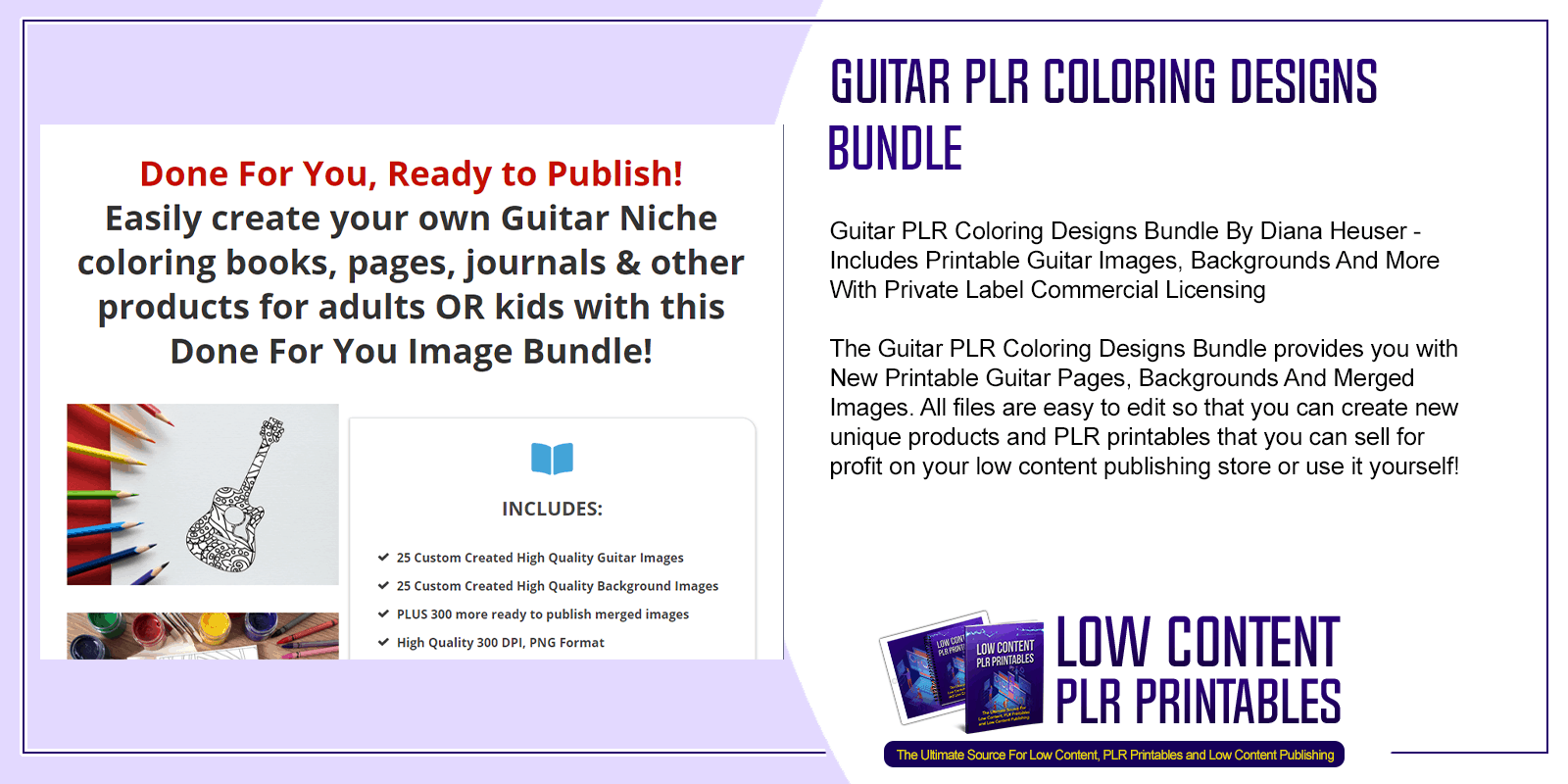 Guitar PLR Coloring Designs Bundle