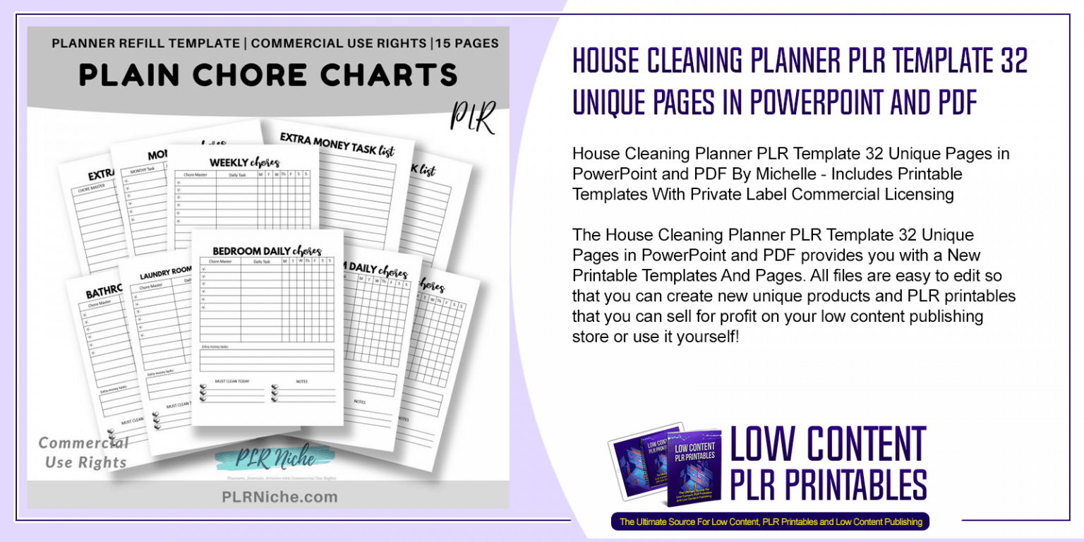 House Cleaning Planner PLR Template 32 Unique Pages in PowerPoint and PDF