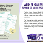 Work at Home Mix and Match PLR Planner 29 Unique Pages Commercial Rights