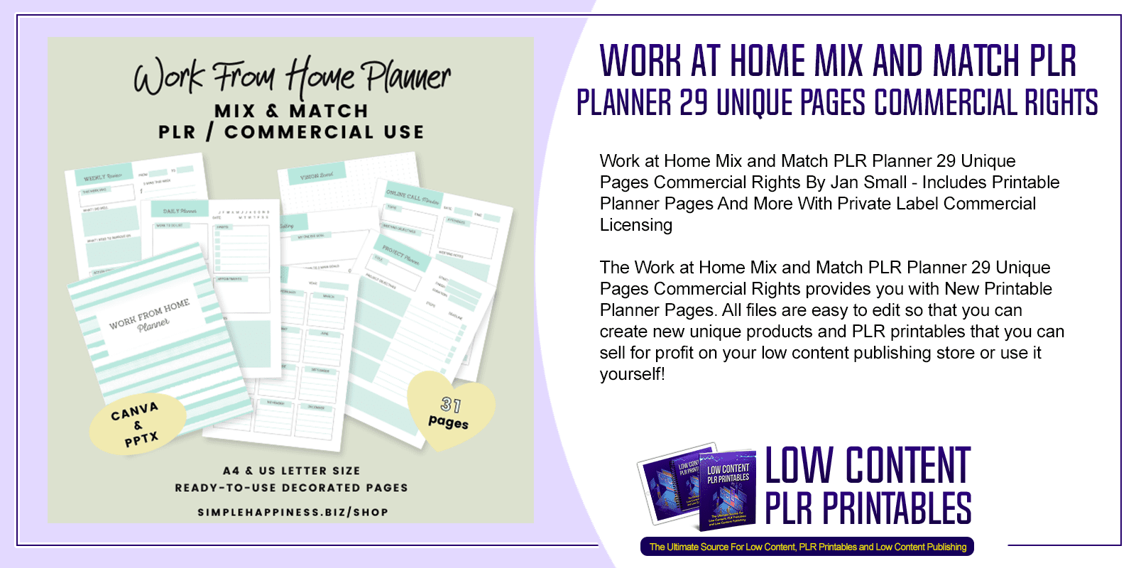 Work at Home Mix and Match PLR Planner 29 Unique Pages Commercial Rights