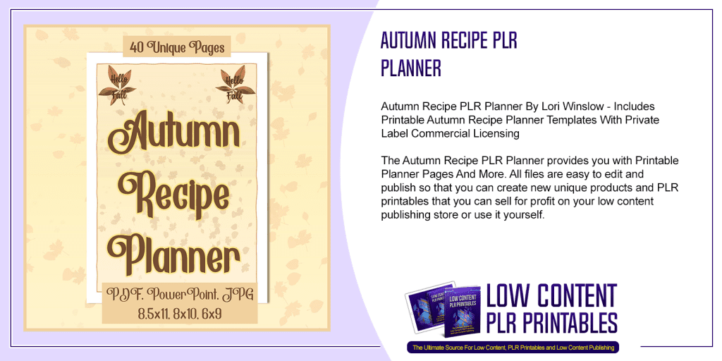 Autumn Recipe PLR Planner | PLR Printable Planner Templates