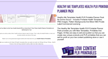 Healthy Me Templates Health PLR Printable Planner Pack