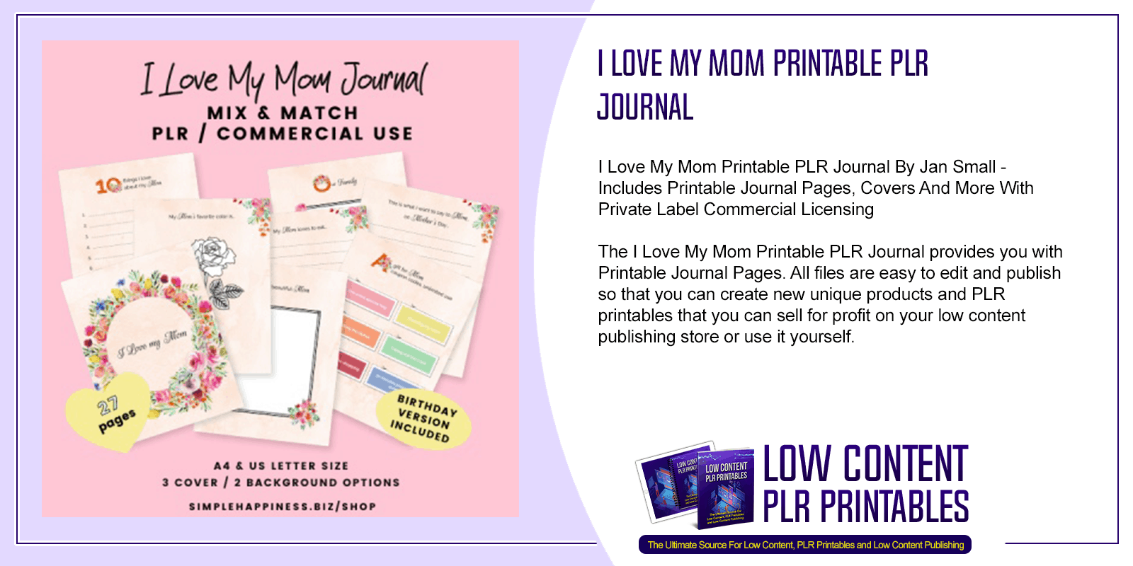 I Love My Mom Printable PLR Journal