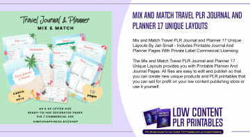 Mix and Match Travel PLR Journal and Planner 17 Unique Layouts